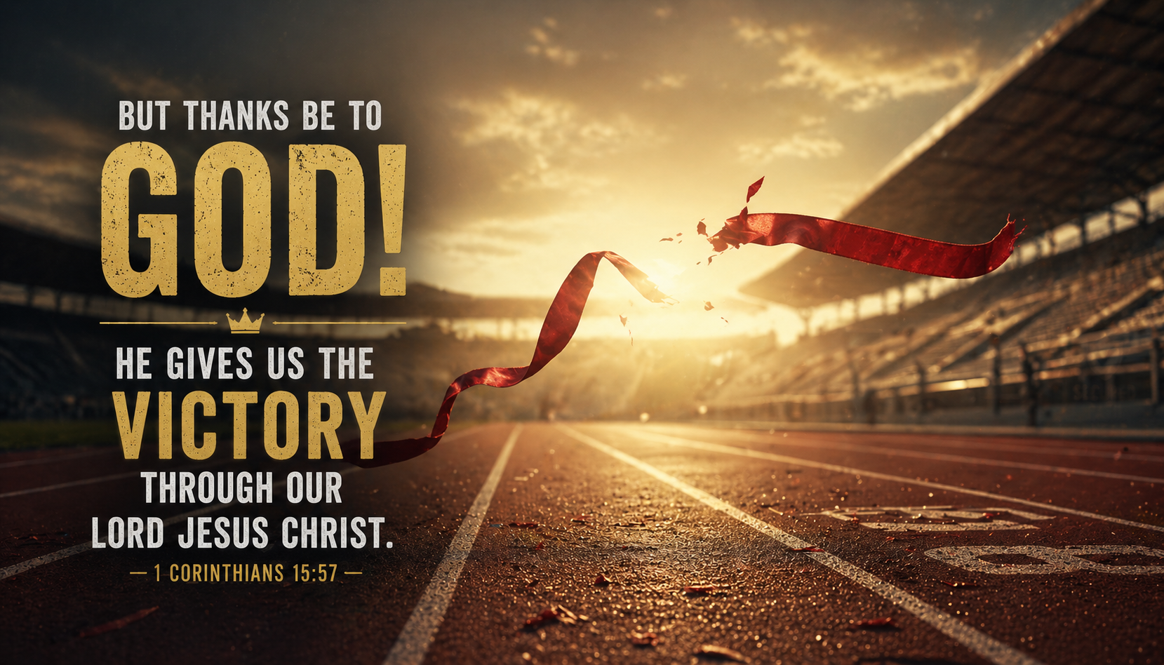 1 Corinthians 15:57 — He Gives Us the Victory | Finish Line Wallpaper